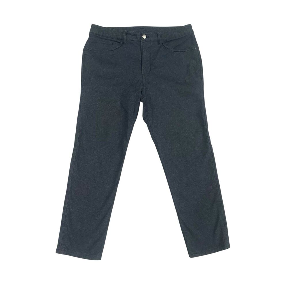 Lululemon ABC Pant Slim Mens 32 Navy Blue Heather Tech Canvas Stretch 5 Pocket